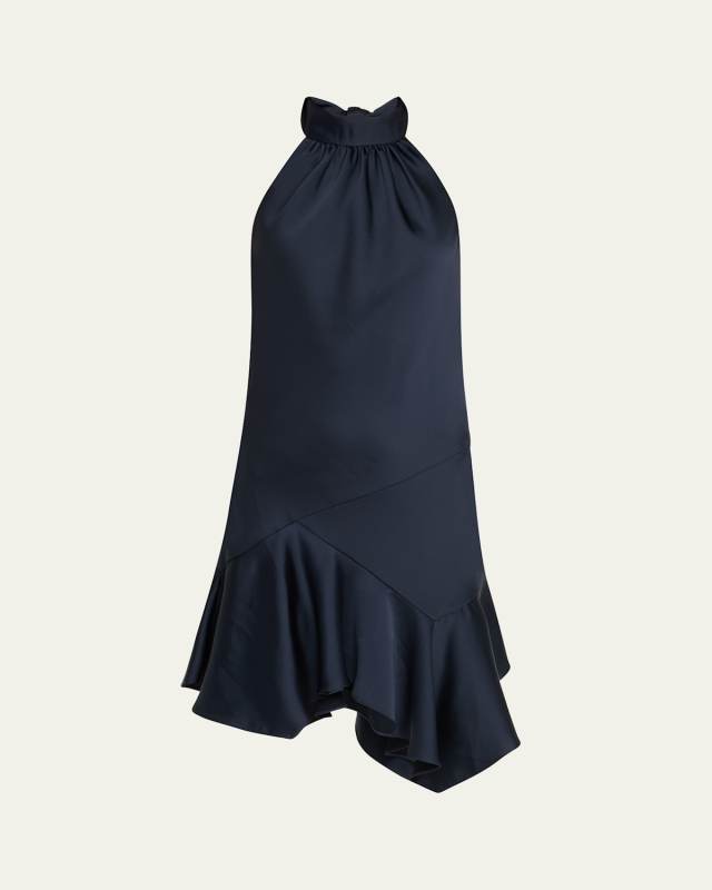 Nari Asymmetric Flounce Halter Mini Dress